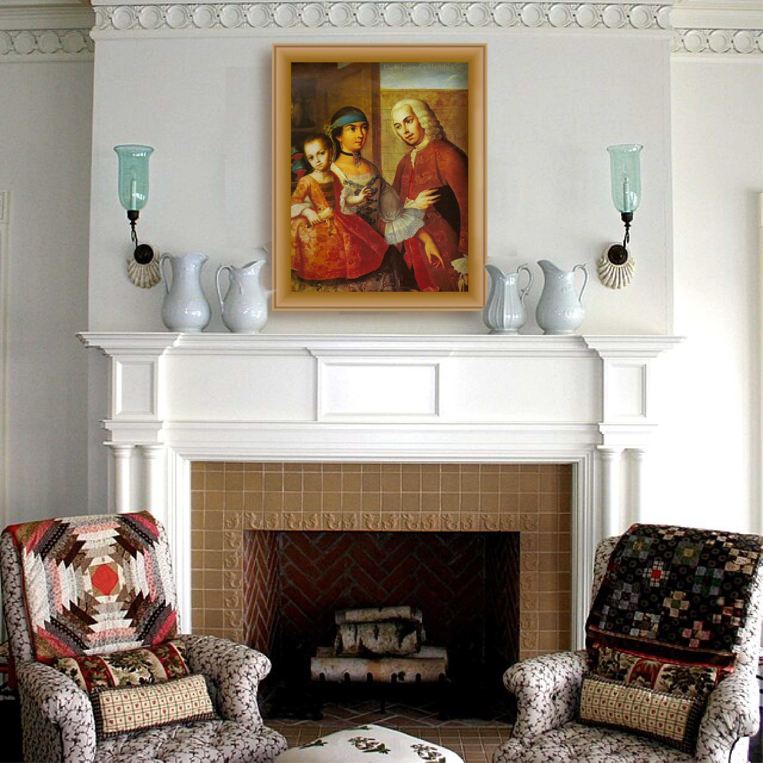 living room with print