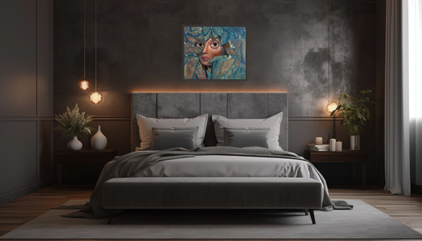 bedroom with painting