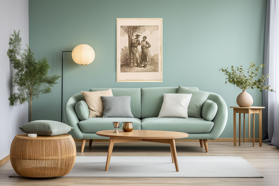 living room with print