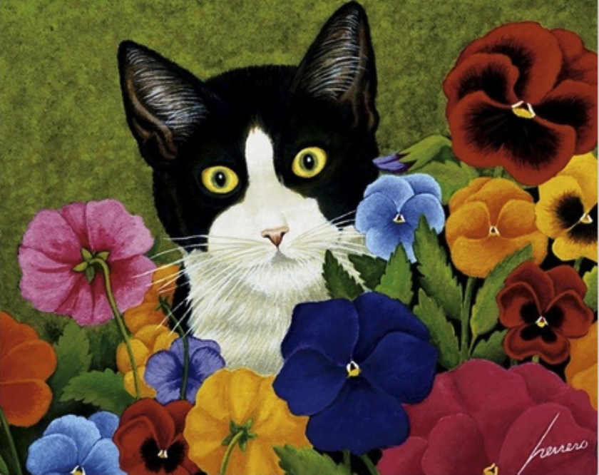 cat in flowers